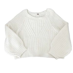 Free People NWT Carter Fuzzy Pullover Sweater Ivory Size Large